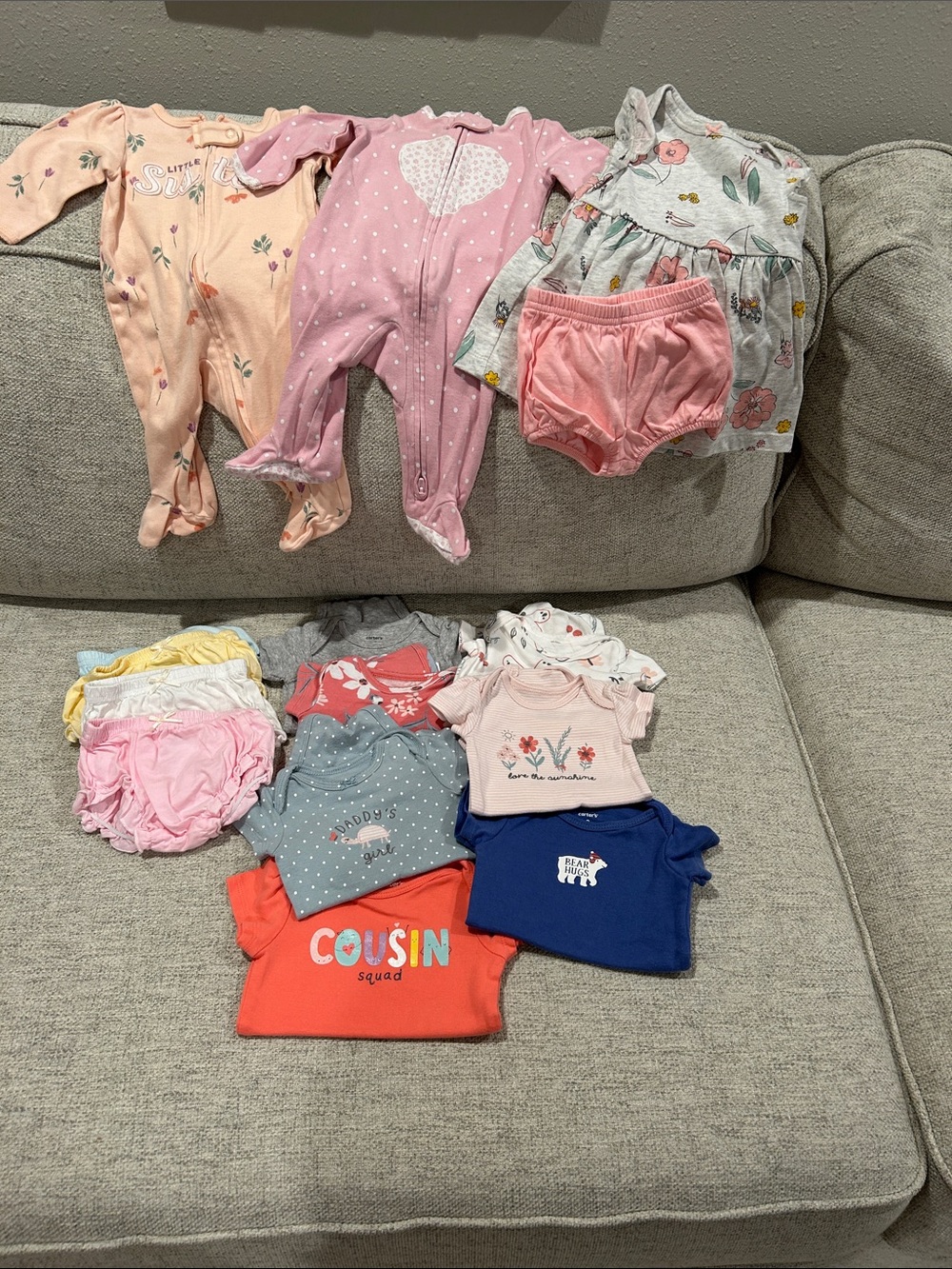 Mixed Baby Girl Clothing Lot - Pink, Peach, Gray, Navy